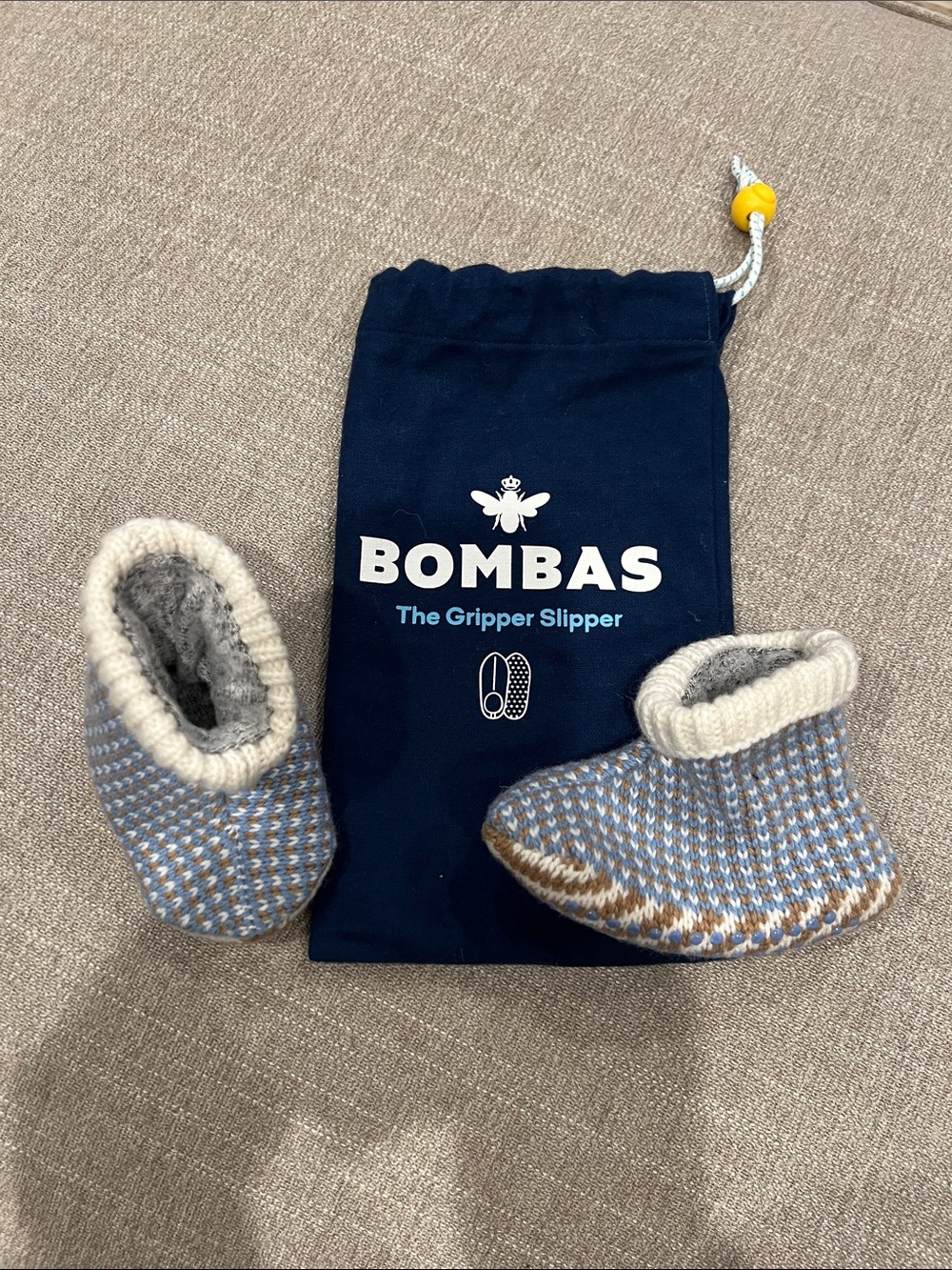 Bombas Toddler Gripper Slippers - Blue & Cream